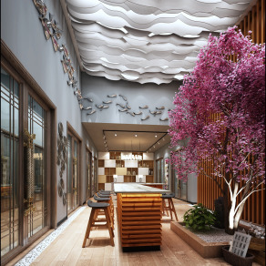 新中式吧台樱花树